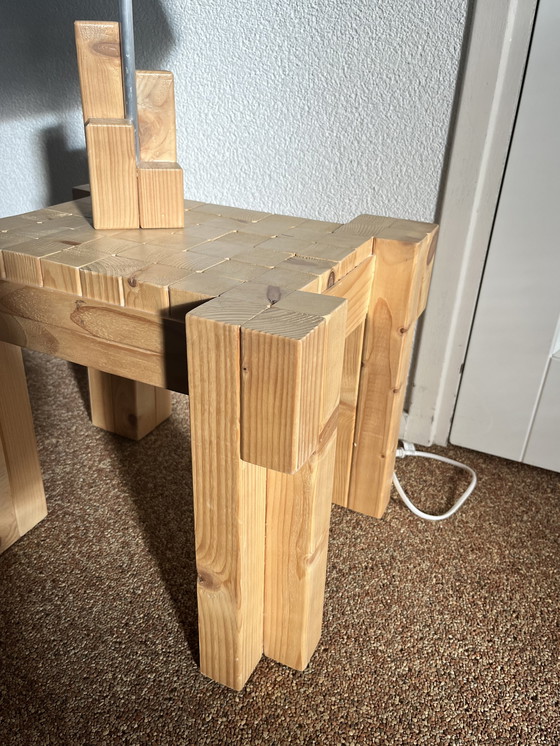 Image 1 of Design pine side table + lamp