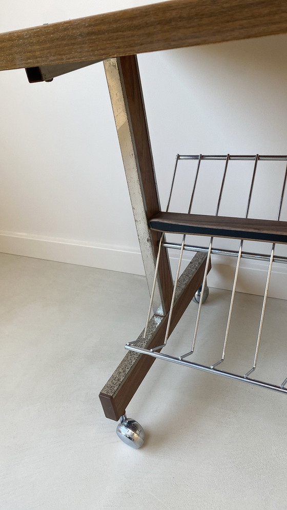 Image 1 of Wooden Trolley Mer Stainless Steel Details And Reading Section Below