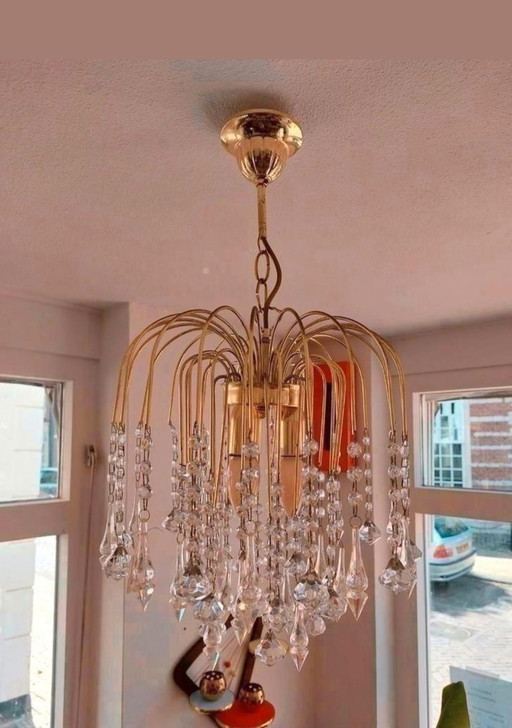 Lampada a sospensione vintage in stile Hollywood Regency opalescente