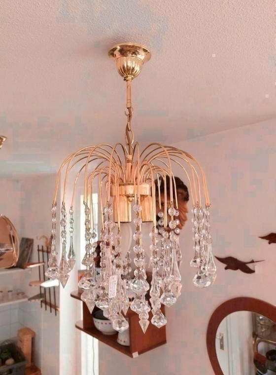 Image 1 of Lustre pendentif opalescent Hollywood Regency Vintage