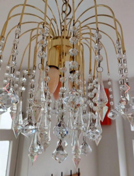 Image 1 of Lustre pendentif opalescent Hollywood Regency Vintage