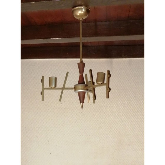 Image 1 of Vintage Art Deco chandelier with gold and glass plates, Germany 1950