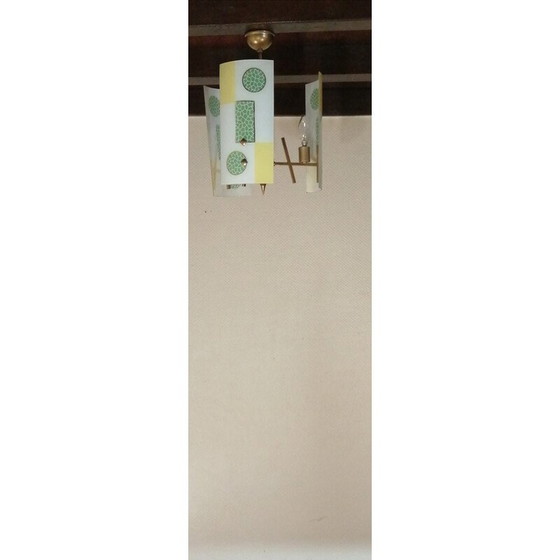 Image 1 of Vintage Art Deco chandelier with gold and glass plates, Germany 1950