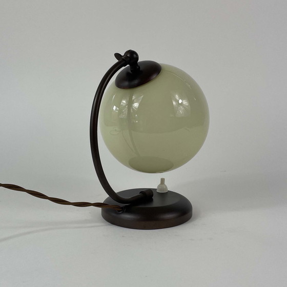 Image 1 of Art Deco Bronzed Brass & Opaline Table Lamp, Germany 1930s