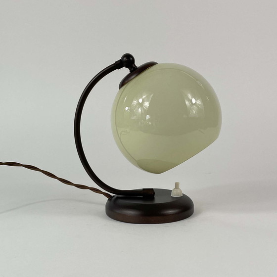 Image 1 of Art Deco Bronzed Brass & Opaline Table Lamp, Germany 1930s