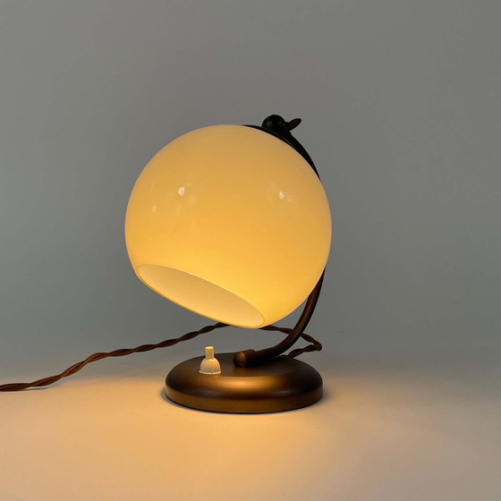 Image 1 of Art Deco Bronzed Brass & Opaline Table Lamp, Germany 1930s