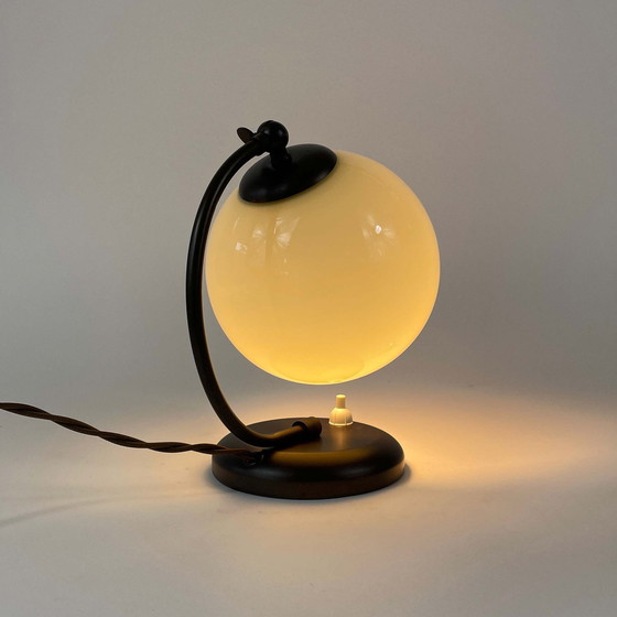 Image 1 of Art Deco Bronzed Brass & Opaline Table Lamp, Germany 1930s