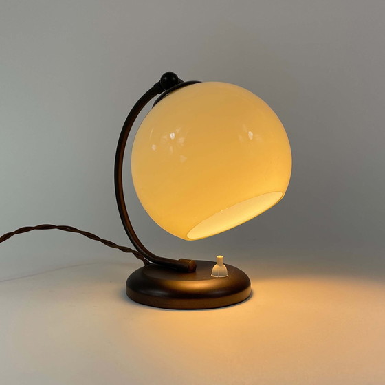 Image 1 of Art Deco Bronzed Brass & Opaline Table Lamp, Germany 1930s