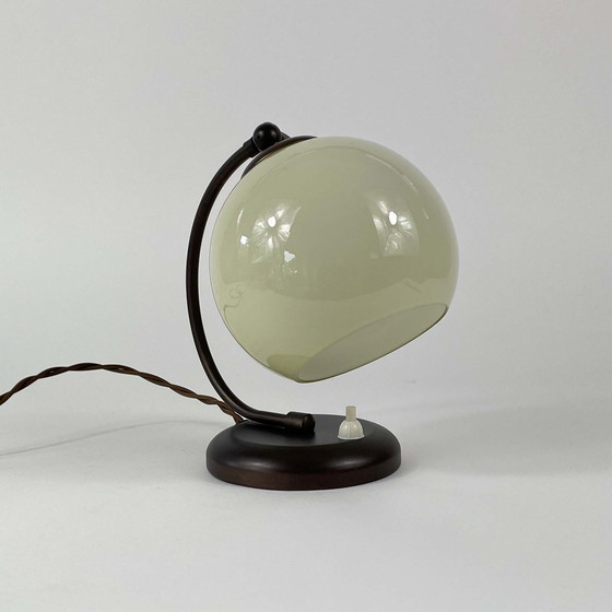 Image 1 of Art Deco Bronzed Brass & Opaline Table Lamp, Germany 1930s