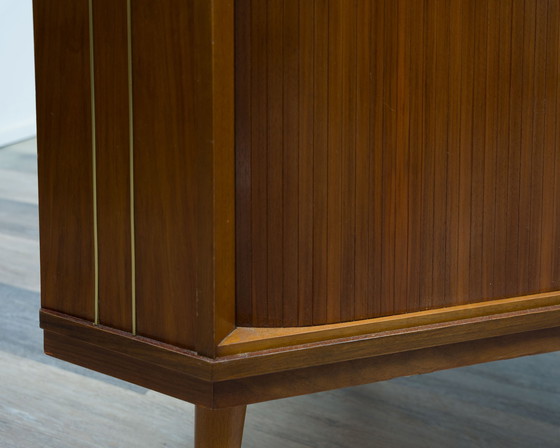 Image 1 of 50s corner chest of drawers / TV cabinet with blinds doors.