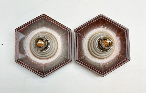 Image 1 of Set of Ceramic Hustadt Leuchten Wall Lights (2), 1960'S