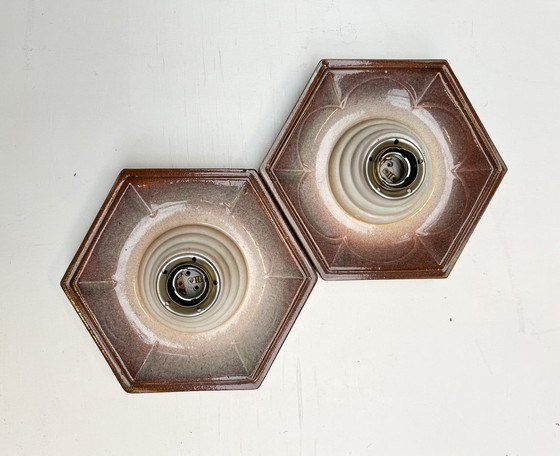 Image 1 of Set of Ceramic Hustadt Leuchten Wall Lights (2), 1960'S