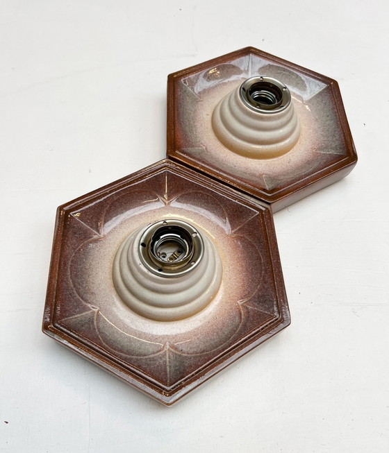 Image 1 of Set of Ceramic Hustadt Leuchten Wall Lights (2), 1960'S