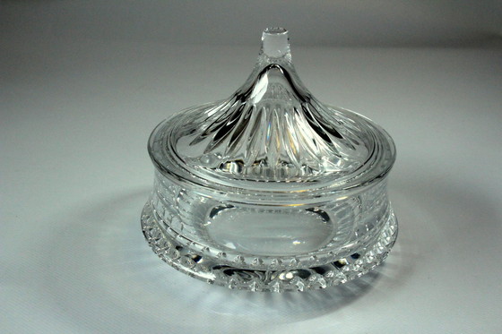 Image 1 of 1930S Art Deco lead crystal bonbonnière, heavy tin box