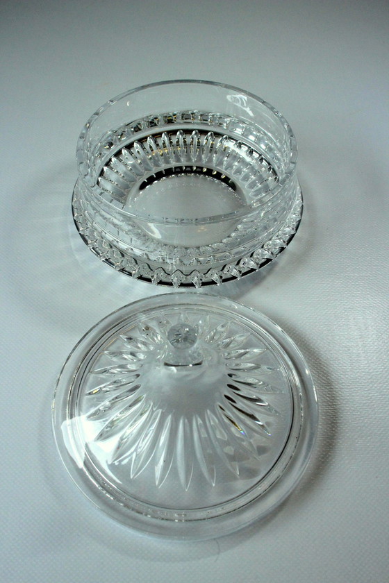 Image 1 of 1930S Art Deco lead crystal bonbonnière, heavy tin box