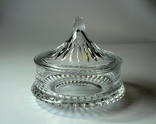 1930S Art Deco lead crystal bonbonnière, heavy tin box