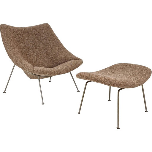 Vintage Oyster armchair with ottoman by Pierre Paulin for Artifort, 1960s