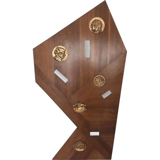Image 1 of Vintage teak and brass wall panel