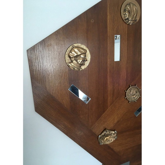 Image 1 of Vintage teak and brass wall panel