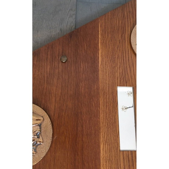 Image 1 of Vintage teak and brass wall panel