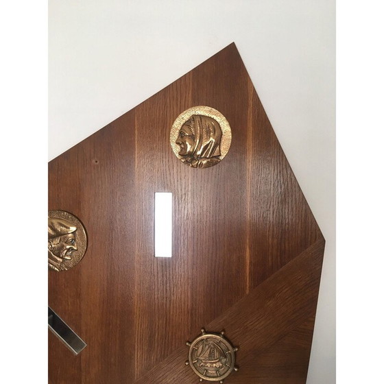 Image 1 of Vintage teak and brass wall panel