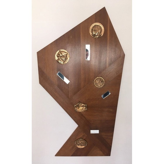 Image 1 of Vintage teak and brass wall panel