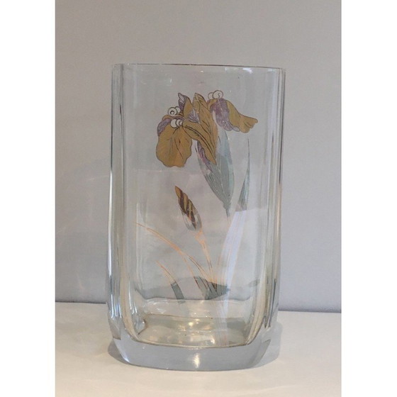 Image 1 of Vaso in vetro vintage con decorazioni floreali, 1970
