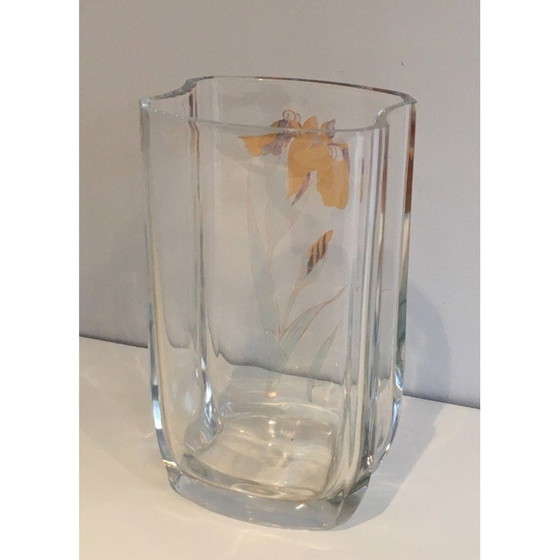 Image 1 of Vaso in vetro vintage con decorazioni floreali, 1970