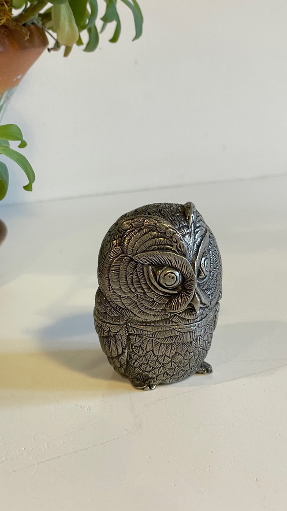 Image 1 of Boite Xviiième Forme Hibou Etain Par Etienne Sergent France