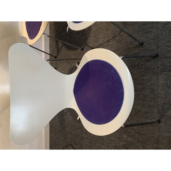 Image 1 of Set of 6 vintage chairs in white lacquer and chrome by Arne Jacobsen for Fritz Hansen