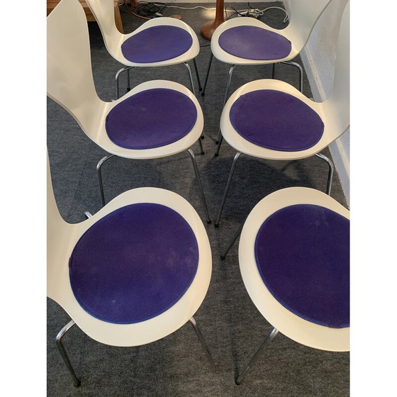 Image 1 of Set of 6 vintage chairs in white lacquer and chrome by Arne Jacobsen for Fritz Hansen