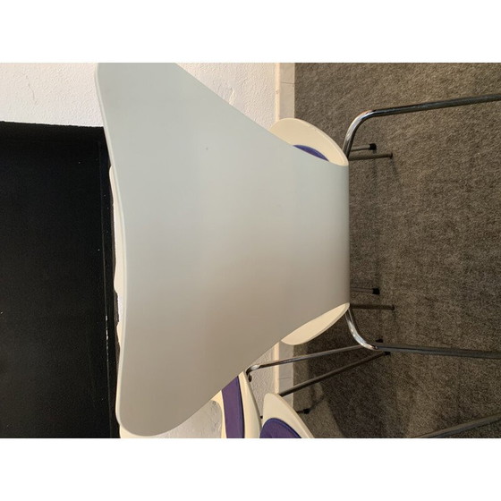 Image 1 of Set of 6 vintage chairs in white lacquer and chrome by Arne Jacobsen for Fritz Hansen