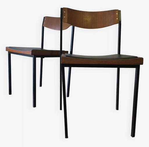 2 sedie impilabili vintage in teak e ferro