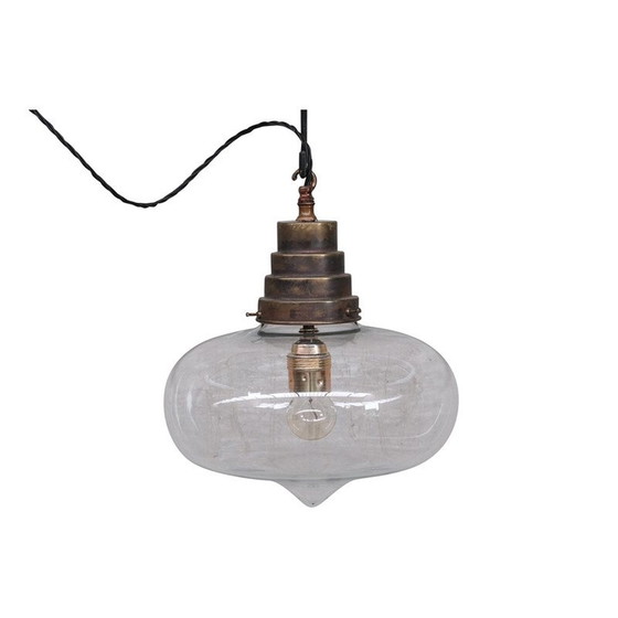 Image 1 of Lampada a sospensione francese vintage in vetro trasparente, anni '50