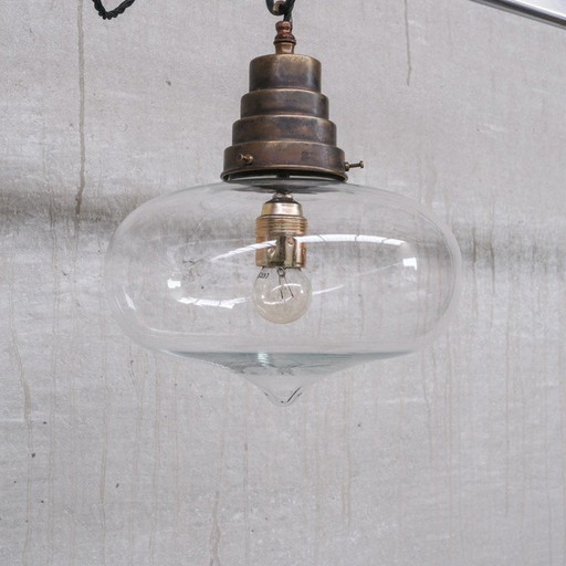 Vintage clear glass French pendant lamp, 1950s