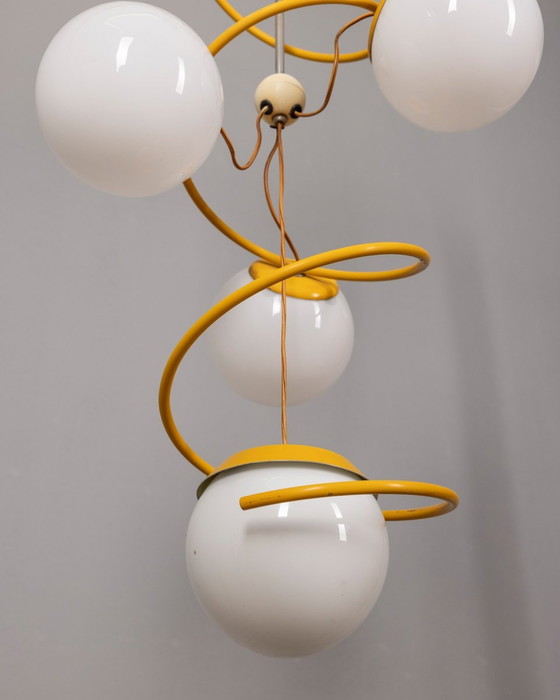 Image 1 of Vintage Chandelier From The 70S Yellow Metal And Space Age Glass Italian Design  