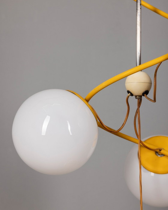 Image 1 of Vintage Chandelier From The 70S Yellow Metal And Space Age Glass Italian Design  