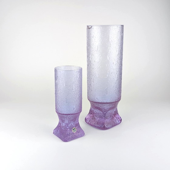 Image 1 of Glasses and carafe set Alexandrite glass Brutalist