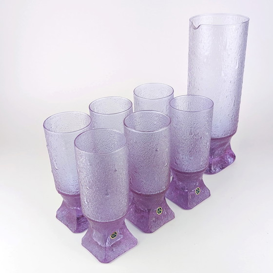 Image 1 of Glasses and carafe set Alexandrite glass Brutalist