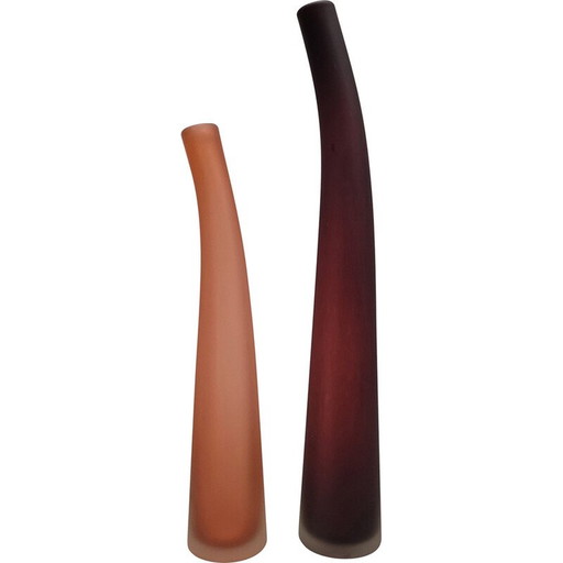 Par de jarrones vintage de vidrio soplado, Francia 1980