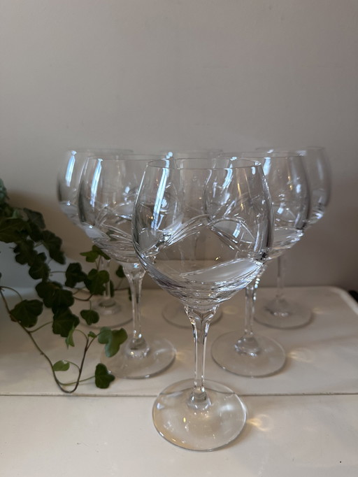 Set Of 6 Heavy Crystal Wine Glasses