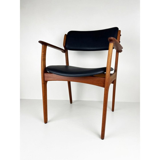 Image 1 of Vintage teak and leather chair by Erik Buck for Oddense Maskinsnedkeri, Denmark 1960
