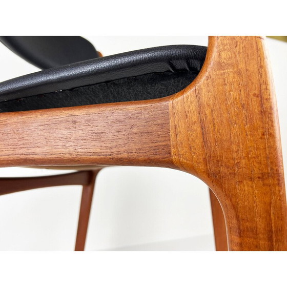 Image 1 of Vintage teak and leather chair by Erik Buck for Oddense Maskinsnedkeri, Denmark 1960