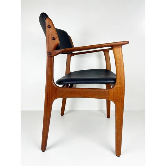 Image 1 of Vintage teak and leather chair by Erik Buck for Oddense Maskinsnedkeri, Denmark 1960