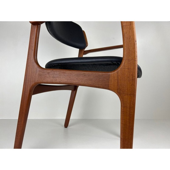 Image 1 of Vintage teak and leather chair by Erik Buck for Oddense Maskinsnedkeri, Denmark 1960