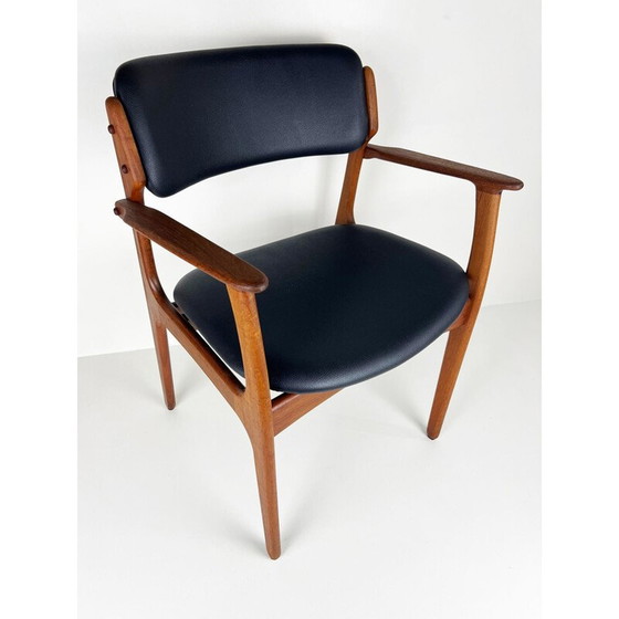 Image 1 of Vintage teak and leather chair by Erik Buck for Oddense Maskinsnedkeri, Denmark 1960
