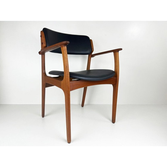 Image 1 of Vintage teak and leather chair by Erik Buck for Oddense Maskinsnedkeri, Denmark 1960