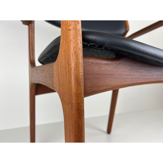 Image 1 of Vintage teak and leather chair by Erik Buck for Oddense Maskinsnedkeri, Denmark 1960