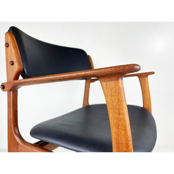 Image 1 of Vintage teak and leather chair by Erik Buck for Oddense Maskinsnedkeri, Denmark 1960