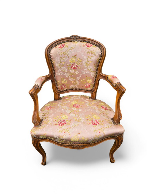 Pair De Fauteuils Cabriolet Louis Xv Tissu Fleuri